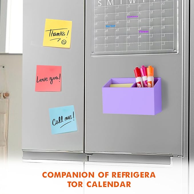 BEYGORM Magnetic Dry Erase Marker Holder for Whiteboard, Non-slip Acrylic Magnet Pen Holder for Fridge Refrigerator, Locker Organizer for Work, Locker Accessories, Pencil Cup for Desk (Purple)