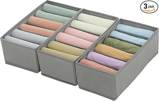 Qozary 3 Pack Sock Underwear Drawer Organizer Dividers, Non-Woven Fabric Collapsible Cabinet Closet Storage Boxes for Clothes, Socks, Lingerie, Underwear, Tie, Belt, Baby, Bedroom