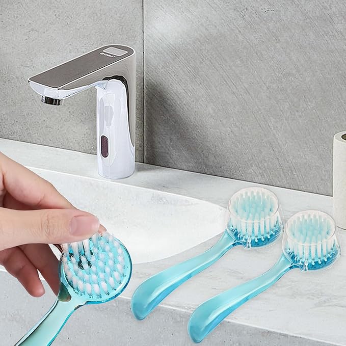 3 Pcs Facial Cleansing Brush, Manual Face Brushes for Cleansing and Exfoliating, Face Scrubber to Massage, Deep Pore Exfoliation, Makeup Remove and Skin Care with Soft Bristles, Clear Blue