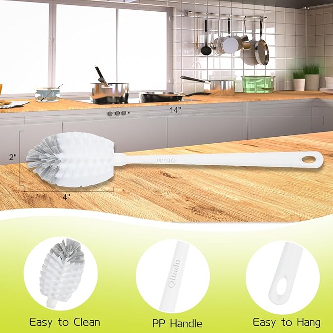 2 Pack 14 Inch Bottle Brush & 12 Inch Straw Brush Cleaner Set - Heavy Duty Kitchen Bottle Brushes for Cleaning Water Bottles, Mugs, Sippy Cups & Tumblers, Lab Use (Large)