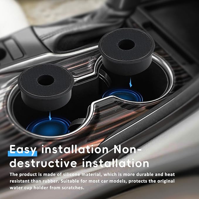 Auovo 2.75 inch Cup Holder Spacer Replacement Fit for Chevy Camry Accessories Silicone Cup Holder Insert Spacer Riser for Subaru Ascent Charger Durango Malibu Blazer Highlander Tacoma (2pcs, Black)