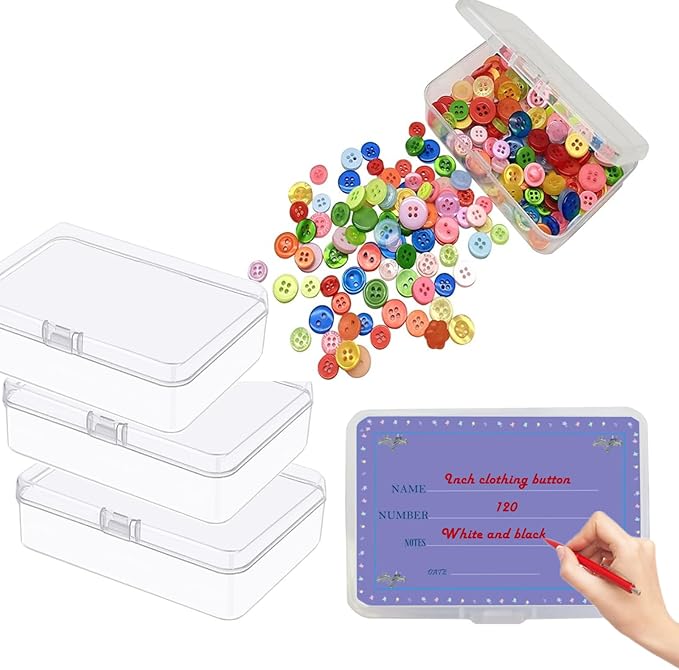 6 Pcs Small Plastic Containers with Lids & Labels, 3.8"x2.6"x1" Mini Storage Containers, Clear Rectangle Box Organizer for Beads, Jewelry, Crafts, Game Pieces, Small Item Storage