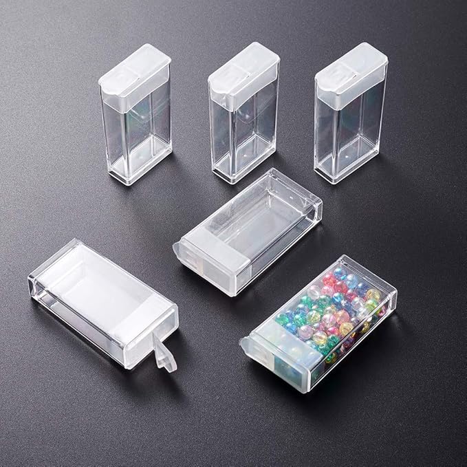 FASHEWELRY 100Pcs Plastic Flip Top Seed Bead Small Storage Containers 2x1 Rectangle Transparent Clear Box Package Candy Favor Empty Box Organizers