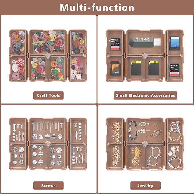 FYY Daily Pill Organizer,2 Pcs 7 Compartments Portable Pill Case Travel Pill Organizer,[Folding Design] Pill Box for Purse Pocket to Hold Vitamins,Cod Liver Oil,Supplements and Medication-Brown