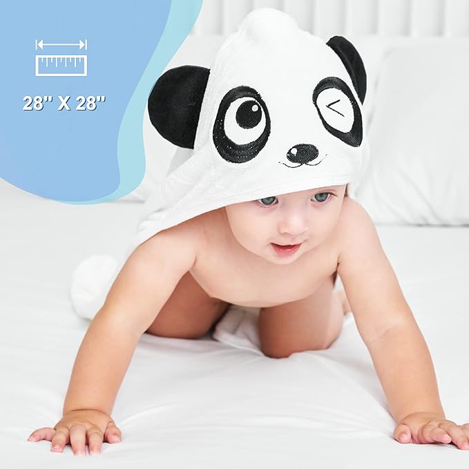 YOYOO Baby Bath Towel – Viscose Derived from Bamboo, Baby Hooded Towels - Newborn Essential Cute White Panda-Perfect Baby Registry Gifts for Boy Girl