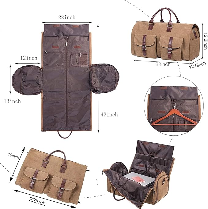 seyfocnia Convertible Travel Garment Bag, Carry-on Garment Duffel Bag for Men Women - 2-in-1 Hanging Suitcase Suit Business Travel Bag