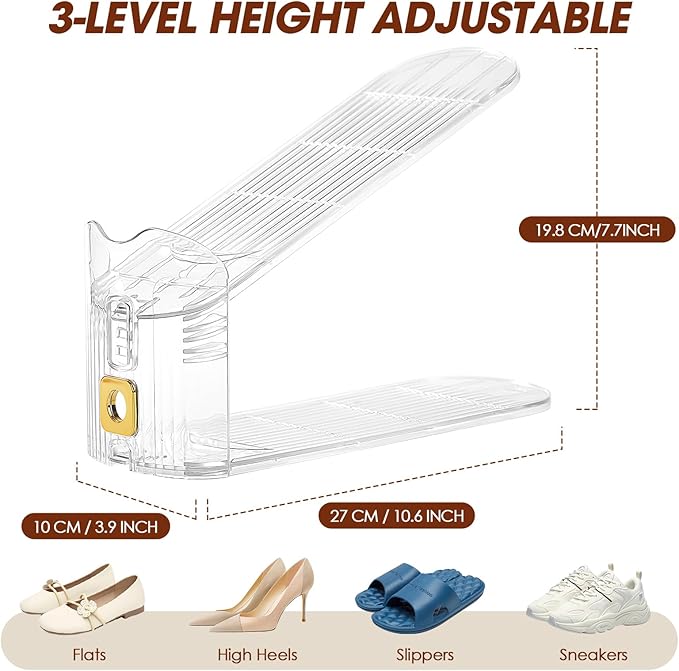 MOVDEET 8 Pack Shoe Slots Organizer for Closet, Adjustable Shoe Stackers for a Pair of Shoes Shoe Rack Storage Shoe Space Saver 50% Shoe Shelf Display Holder for Closet