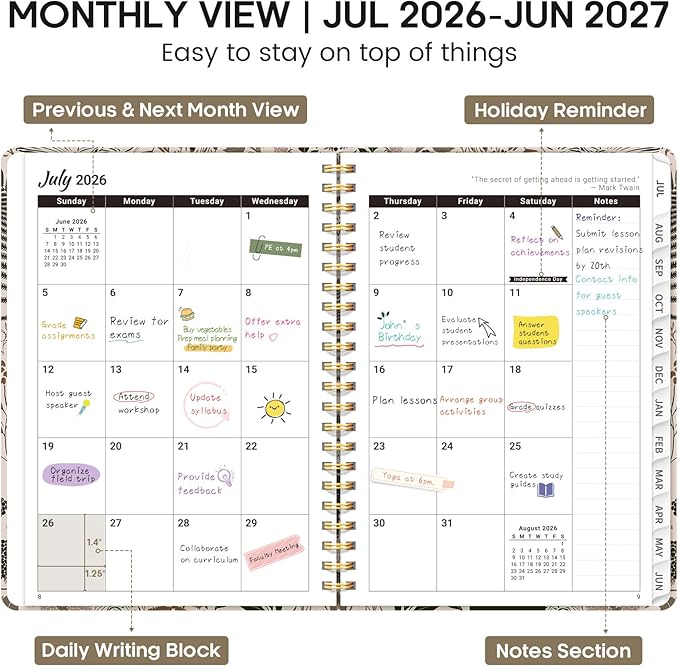 Academic Planner 2026-2027, Weekly and Monthly Calendar Book, July 2026 – June 2027, Hardcover Planner with Tabs, Perfect for Teachers, Students, Women & Men, A5 (6.4" x 8.5") - Owl