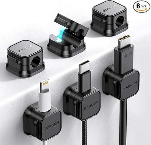 6 Pack Magnetic Cable Clips [Cable Smooth Adjustable] Cord Holder, Under Desk Cable Management, JOYROOM Adhesive Wire Holder Keeper Organizer for Home Office Desk Phone Car Wall Desktop Nightstand