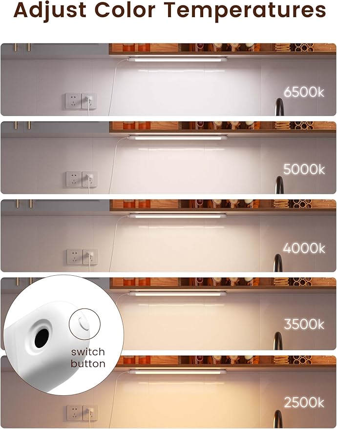 2 Pack Hand Wave Under Cabinet Lights, 16 Inch Plug in Dimmable Kitchen Counter Light Brightness Adjustable Over Sink Lighting, Super Bright LED Lights Motion Sensor Above Stove Lites Under Shelf Lamp