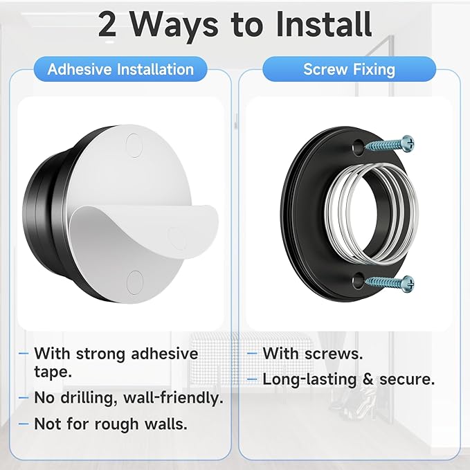 2PC Door Stoppers for Wall, 1.65 x 0.9 Inch Door Knob Wall Protector with Silicone & Aluminum Alloy, Adhesive & Screw Mounting Door Bumper for Home & Office Walls, Black