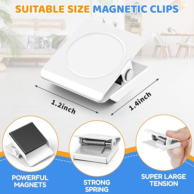 Grtard 24 Pack Magnetic Clips Heavy Duty, White Magnet Clips for Fridge, Refrigerator Magnets, Strong Magnetic Clip,Scratch Free Magnets with Clip for Refrigerator, Whiteboard, Cruise, Locker
