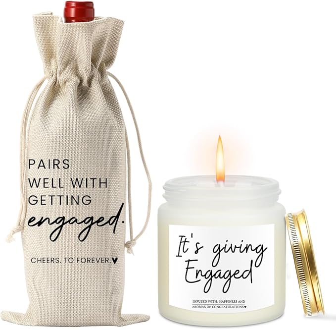 Engaged Engagement Gifts for Couples Her Engagement Party Decorations Bridal Shower Decorations Wine Bag Scented Candles Set Cheers To Forever Wine Bag It's Giving Engaged