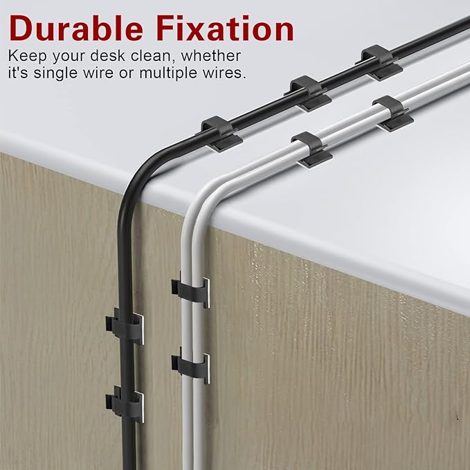 XHF 120 PCS Adhesive Cable Wire Clips Black, Outdoor Christmas Light Clips, Cable Management Wire Organizer Cord Holder for Under Desk, Car, Wall, TV PC Ethernet Cable