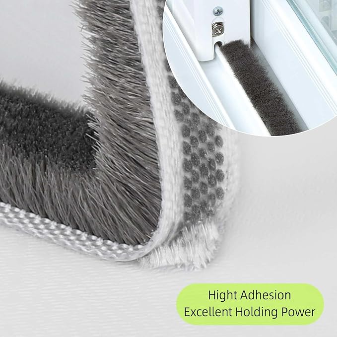 2Pack MILEQEE Door Brush Seal, 66 Feet Total, Felt Pile Weather Stripping for Doors, Weather Strip for Windows Cabinet, Self Adhesive Draft Blocker, Dust Stopper Sliding Door Seal Winter, Grey 20m