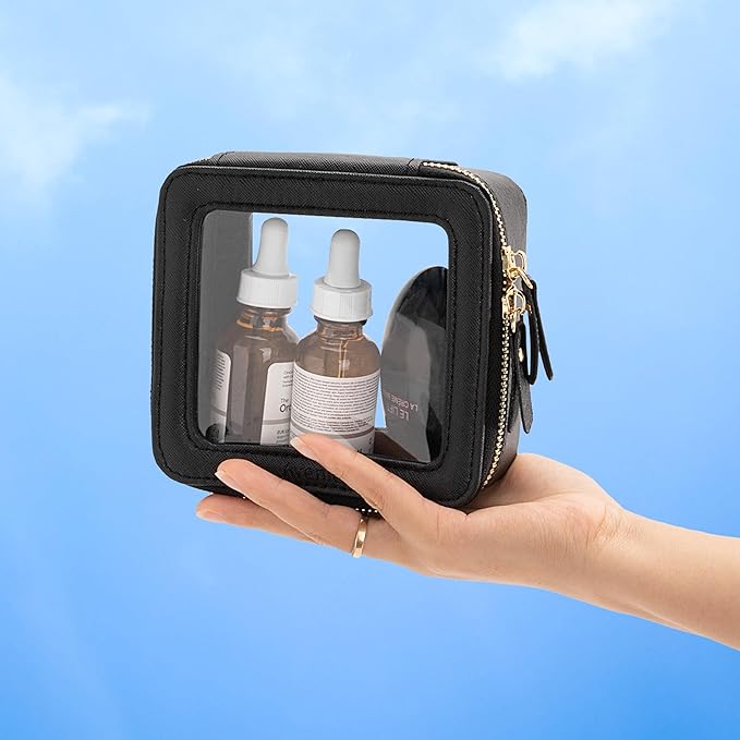 Aveniee Clear Makeup Bag Small, Mini Travel Toiletry Bag Cosmetic Bags TSA Approved, Clear Makeup Case Pouch with Zipper, Car Organizer Essentials for Women Men,Black
