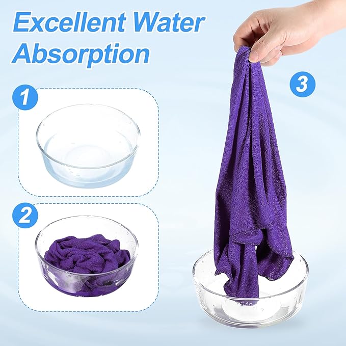 HARFINGTON 6 Pack Microfiber Cleaning Cloth, 14" x 14" Multi-Functional Cleaning Towels Reusable Absorbent Rags with Hook for Car Wash Kitchen Household Window Clean, Purple