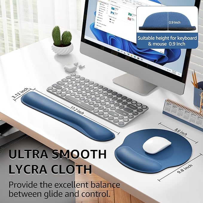 KTRIO Ergonomic Keyboard Wrist Rest and Mouse Pad with Wrist Rest Set, Memory Foam Wrist Support for Typing, Gaming, Office and Home Use, Pale Pink, Navy Blue