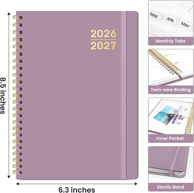 Planner 2026-2027 for Women & Men, Academic Monthly and Weekly Calendar Planner, Jul 2026 - Jun 2027, A5 (6.3" x 8.5"), Teacher Student Planning Book with Tabs, Ideal for Office School Supplies - Boho Purple