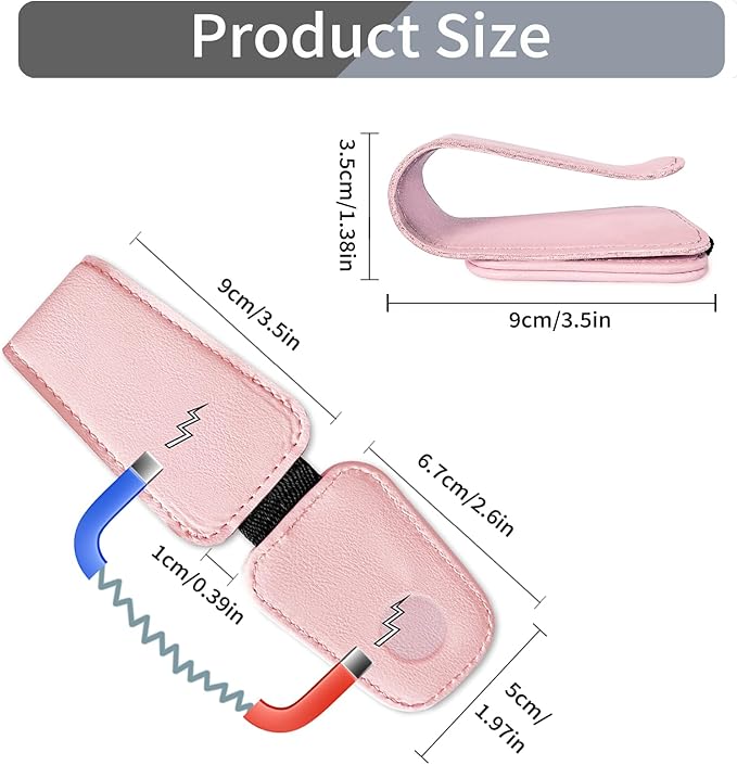 Sunglasses Holder for Car Visor, Leather Magnetic Glass Holder for Car, Sunglass Clip for Car Visor, Pink