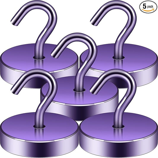 Neosmuk Magnetic Hooks, Cruise Ship Essentials, 100lb+ Heavy Duty Magnetic Hooks for Cruise Cabins, Refrigerator, Grill, Hanging, and Travel | Extra Strong Must-Have Magnet Hooks, Purple, 5 Pack