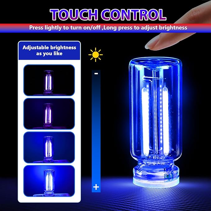 2PCS Car USB Night Lights, Touch Dimmable Vehicle Interior Ambient Lamp, Portable Retro Glass LED Light for Auto Decorations, Bedroom, Office, Travel, Camping, Gifts for Women and Men (Blue)