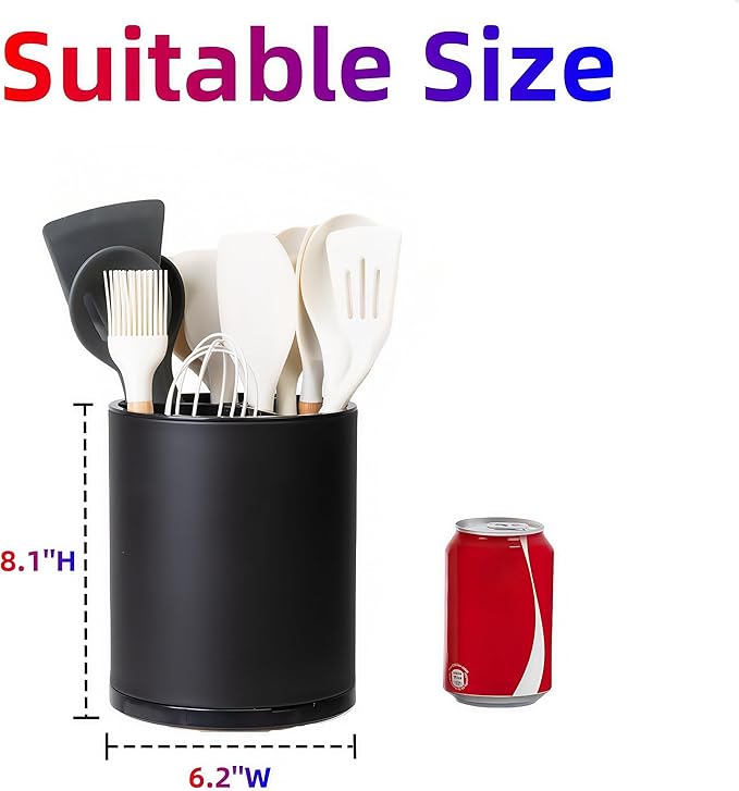 Utensil Holder, Large 360° Rotating Kitchen Utensil Holder For Counter, Cooking Silverware Organizer, Stainless Steel Caddy, Flatware, Spoon, Spatula, Tool, Cutlery Container