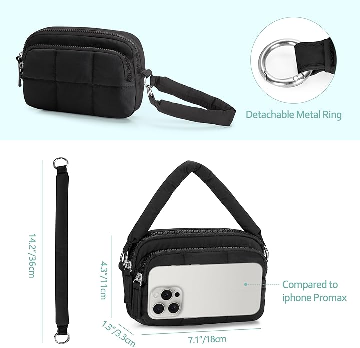 Women's Wristlet Wallets, Small Puffy Wristlet Purses with Zipper, Travel Credit Card Holder Phone Organizer Bag