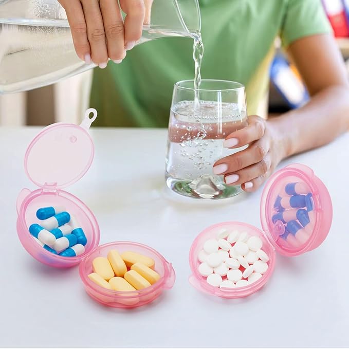 Small Pill Case for Purse Pocket (6 Pack), Double-Layer Pill Box, Portable Medicine Organizer Travel Pillbox, Cute Pill Container Holder,Multifunctional Mini Storage Box (Pink)