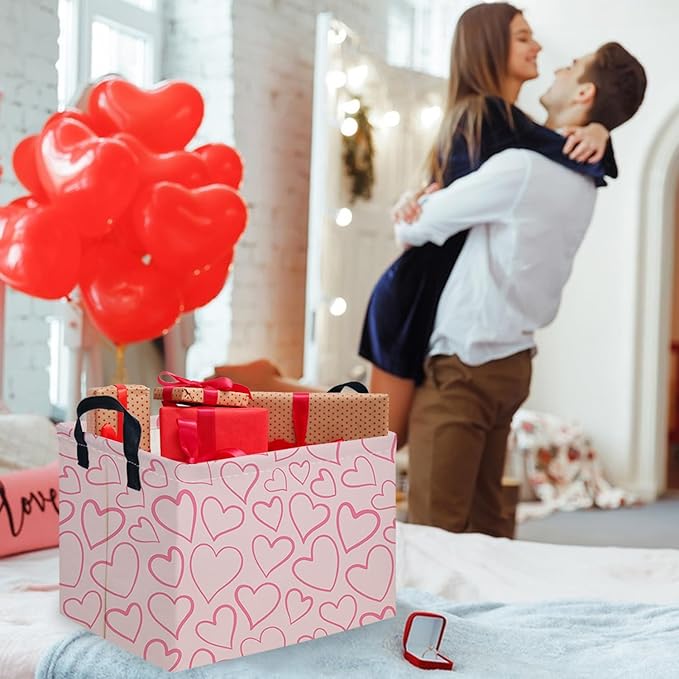 Rectangular Pink Valentine's Day Gift Basket,nursery basket,Pink girls gift baskets,kids toy storage Bin, Love Heart Room Decor for Home,Shelf Baskets(Happy Love)