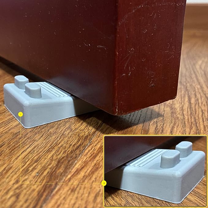 Thin Door Stoppers for Bottom of Door Small Rubber Wedge Flexible and Non Scratching Door Holder - Smart Stackable Slip-Resistant Design (Gray)
