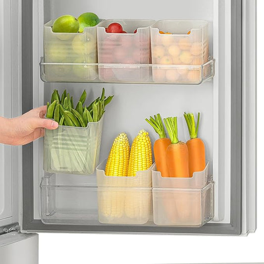 Poeland Refrigerator Organizer Box, Fridge Side Door Storage Containers Plastic Translucent Pack of 6