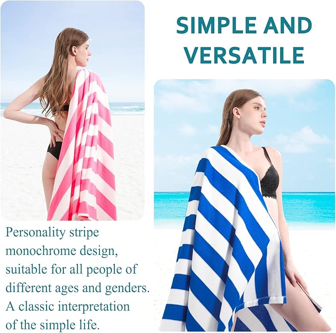 Genovega 6 Pack Stripe Beach Towel Thin Terry Set Oversized Clearance Pool Accessories Essentials Extra Large XL Big Soft Super Swim Bath Camping Towels for Girls Men Women Adults Gift Blue