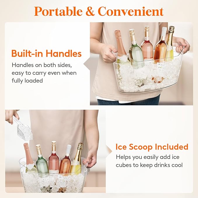 Lifewit 6.5L Ice Bucket for Parties 4 Pcs, Portable Drink Bucket for Cocktail Bar, Plastic Champagne Cooler for Beverage/Wine/Beer, Mimosa Bar Supplies Chiller Tub with Scoop 38 x18x20 cm/15x7x8"