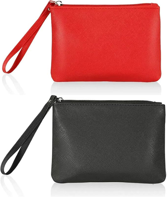 2 Pack Small Zipper Pouch Mini Makeup Bag for Purse Lipstick Cosmetic Travel Make Up Organizer for Women Essentials, Car Change Coin Holder 4.5 x 6.5 Clutch Stadium Approved Wristlet, Black Red