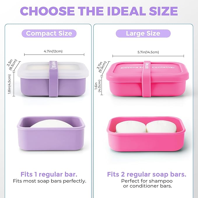 Compact Leakproof Travel Soap Case with Lid & Silicone Strap - Portable Draining Soap Bar Holder for Gym, Bathroom, Camping - Lightweight Silicone Soap Dish Container (Purple)
