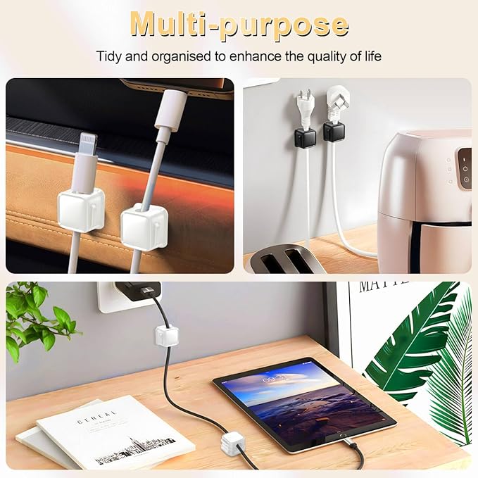 18 Pack Cord Organizer Holder, Magnetic Cable Clips Management, Easy Adhesive Phone Charging Cable Keeper, Hide Or Organize Desk Cable for Kitchen, Office, Car, Nightstand（White and Black）