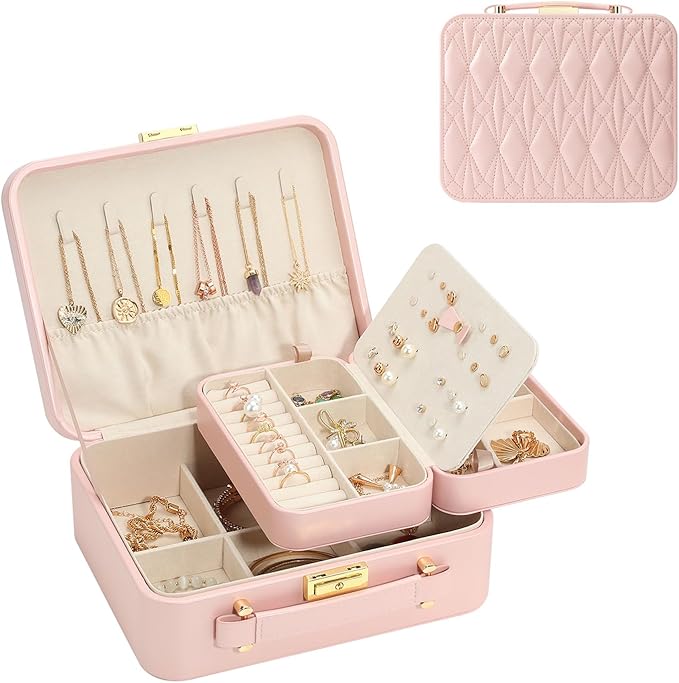 Large Jewelry Travel Case, Jewelry Case for Necklaces, Large Jewelry Case, Jewelry Box for Women Girls. (Pink)
