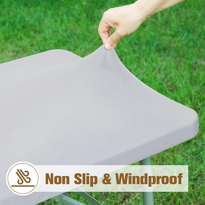 Fitted Rectangle Tablecloth 20 x 30 Inch Elastic Table Cloth for 2.5ft Table, Stretch Spandex Table Cover Silver Washable Polyester Table Top Cap Cover for Dining Picnic Camping Indoor and Outdoor