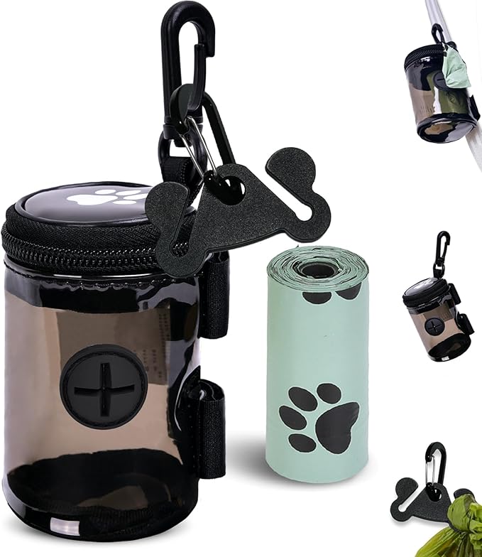Dog Waste Bag Dispenser Poop Bag Dispenser for Leash Accessory Dog Poop Bag Holders Fits Dog Leash, Includes Hand-Free Holder, Clear, No-PUXYB