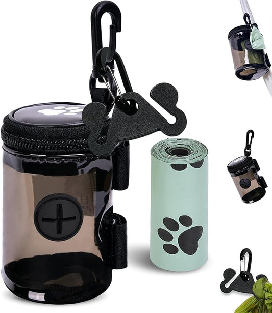 Dog Waste Bag Dispenser Poop Bag Dispenser for Leash Accessory Dog Poop Bag Holders Fits Dog Leash, Includes Hand-Free Holder, Clear, No-PUXYB