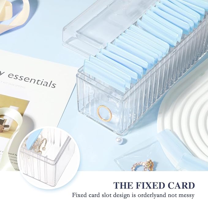 Acrylic Jewelry Box Organizer, Clear Jewelry Organizer Holder with 20 Portable Anti Tarnish Jewelry bags, Travel Jewelry Case for Earrings/Rings/Necklaces for Women Girls, Blue