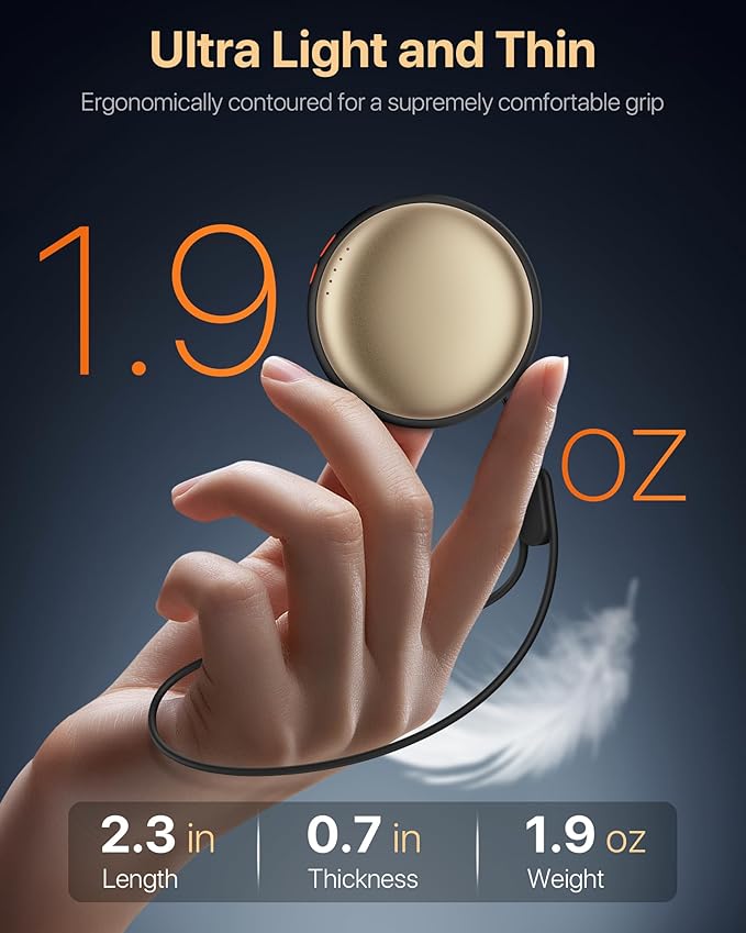 Pocket Size Hand Warmers Rechargeable 2 Pack,20Hrs Long Safe Heat,0.5S Instant Heating,Ultra Thin Electric Hand Warmers,5 Levels Heating Fits in Gloves, Hunting Camping Hiking Essentials