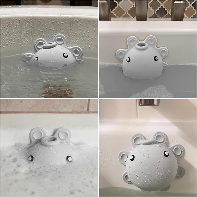 Bathtub Overflow Drain Cover - Silicone Bath Tub Drain Cover, Octopus Tub Overflow Drain Stopper with Suction Cups, Adds Inches of Water for Deeper Bath, Bathroom Spa Relaxing Accessory, Grey
