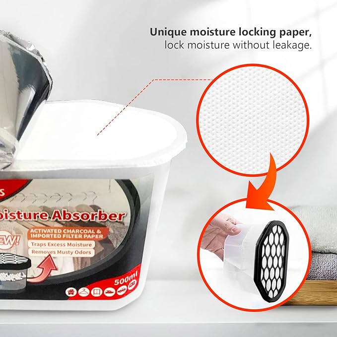 Vacplus Moisture Absorbers 6 Pack, Portable Humidity Absorber Boxes for Your Bathroom, Closet & Car, Dehumidifier with Activated Carbon, 10.5 Oz