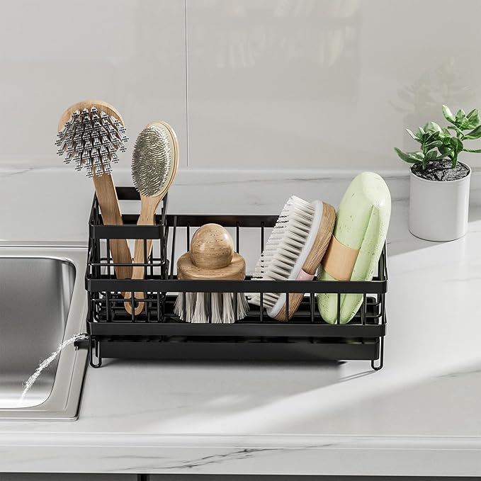BGRQRIQ Large Sponge Holder for Sink, Stainless Steel Sink Caddy Organizer with Rotatable Spout - Kitchen Sink Organizer for Sponges, Brushes, Detergent & Sink Stopper - Space Saving Home Essentials