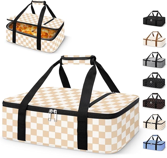 Coobiiya Insulated Casserole Carrier – Portable Tote for Hot or Cold Food, Large Warmer & Cooler Carrier Bag Lunch Bag, Fits 9" x 13" to 11" x 15" Baking Dish, Ideal for Potluck Parties Gatherings