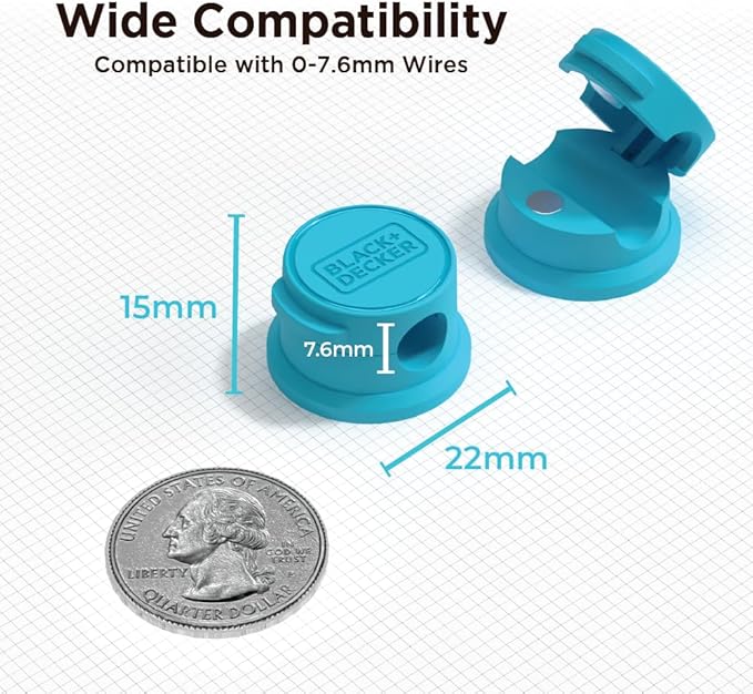 BLACK+DECKER Magnetic Cord Organizer Holder, 6 Pack Magnetic Cable Clips, Under Desk Cable Management, Strong Adhesive Cord Holder for Nightstand Kitchen Appliances Car Wall Office, Phone Wire Keeper