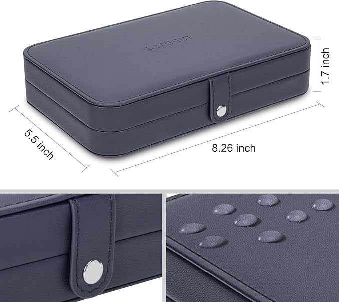 LANDICI Small Jewelry Box for Women Girls, PU Leather Travel Jewelry Case, Portable Jewelry Organizer Storage Holder Display for Ring Earrings Necklace Brooch Men Kids Gift, Dark Blue