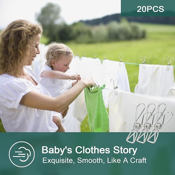 20PCS Large Size Clothes Pins - Picture & Food Clips for Hanging Clothes & Photos